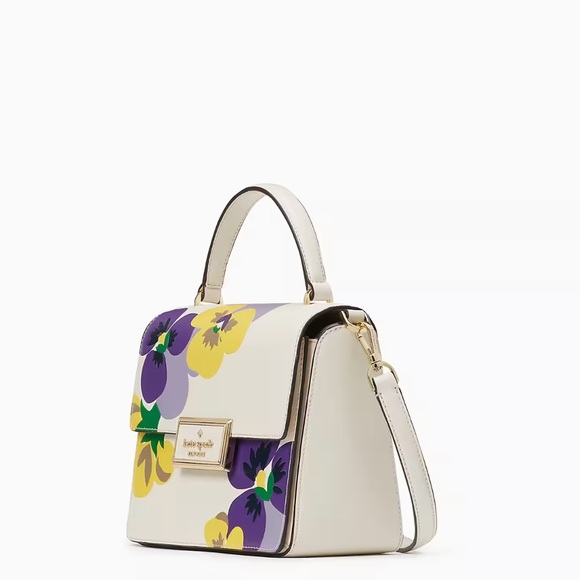 ♠️Kate Spade Reegan Pansy Toss Top Handle Satchel Crossbody Bag, Parchment NWT - Picture 2 of 12